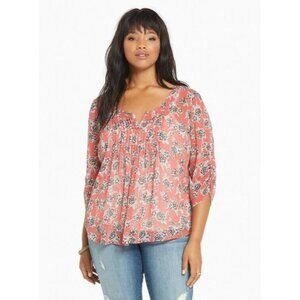 Torrid Top Pink Floral Print Chiffon Sheer Pintuck Pleat 3/4 Sleeve